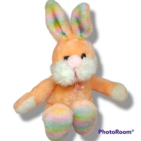 Target Dayton Hudson Orange Bunny Plush-Easter Rabbit-Rainbow Ears-Vintage - Picture 1 of 8